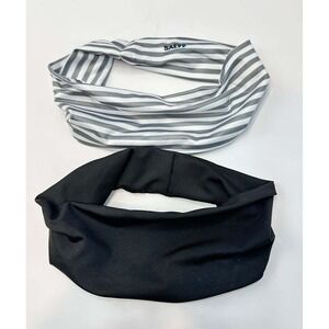 No-Slip‎ Comfort Stretch Headband Bundle Black Gray/White Stripe 2-Pack SAE99